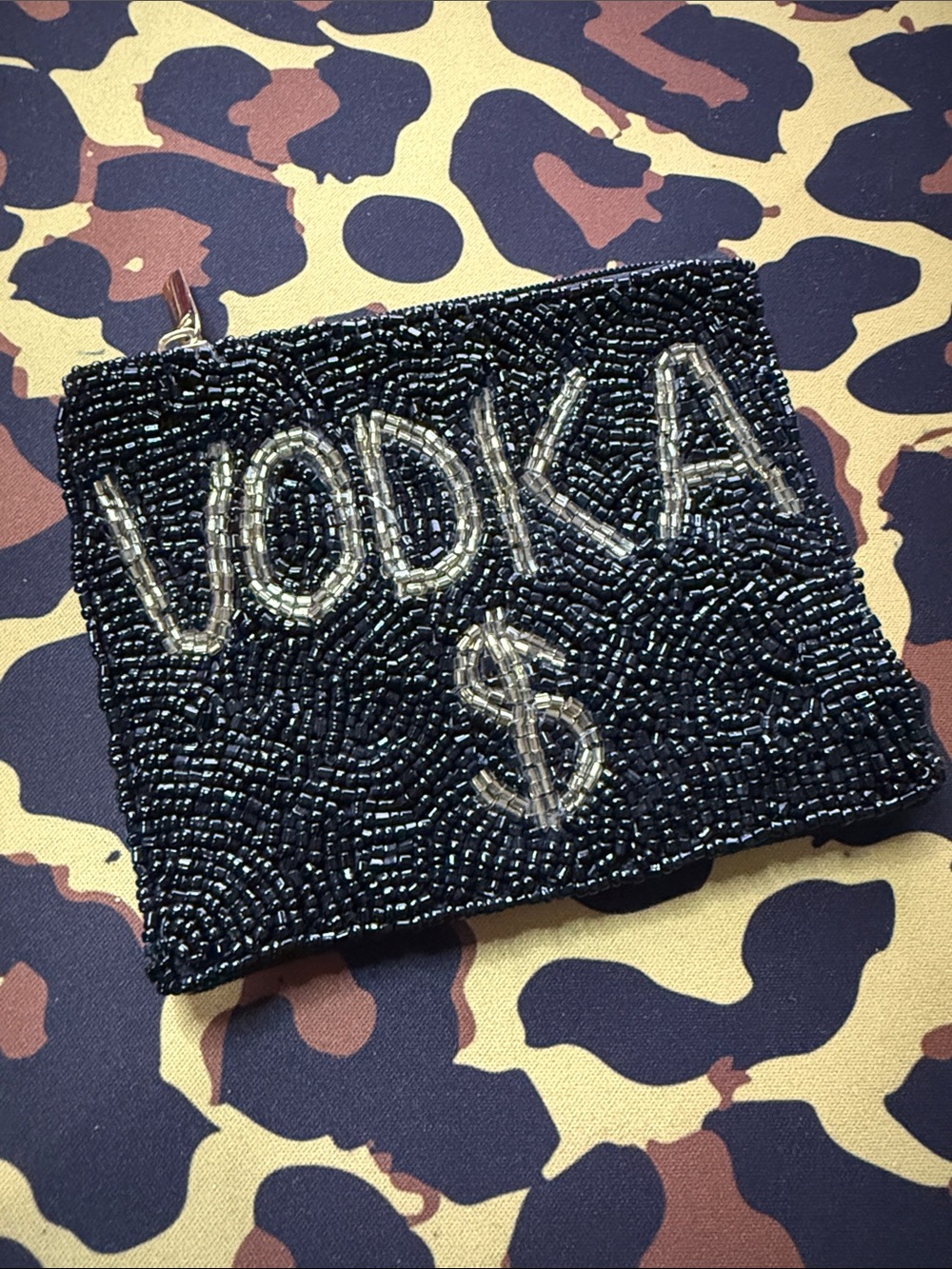 Beaded 'VODKA $' Zip Pouch